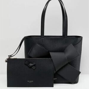 Ted Baker Womens Black Leather Allie Giant Knot Bow Purse Bag & Wallet Set NWT